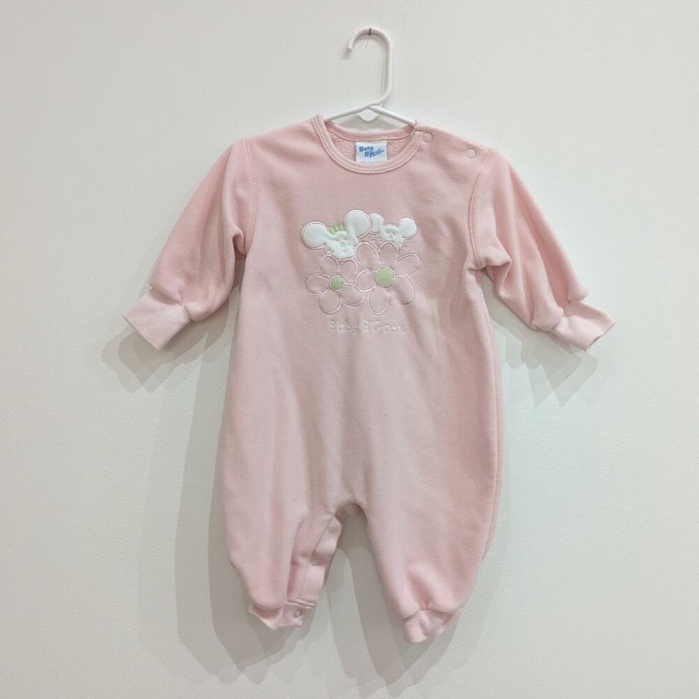 Vtg 90s Baby Bgosh Fleece Romper Girls 3-6m Pink Mouse